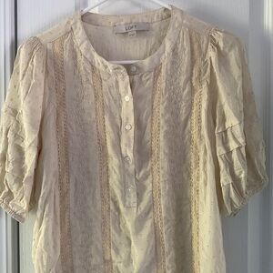 Loft ivory Swiss Dots embroidered blouse XS bohemian‎ puffy sleeves Victorian